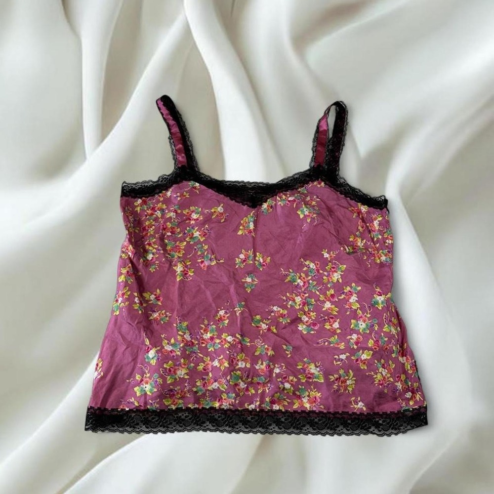 Nine West 100% Silk pink floral lace babydoll cami tank top y2k mcbling fairy